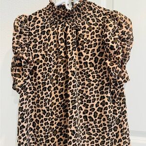 Pleione Leopard Print Blouse - Black and Tan